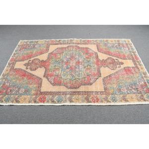 Vintage Area Rug, 4.4x7 ft Turkish Rug, <b>Red</b> Animal Print <b>Wool</b> Rug - Product Image 3