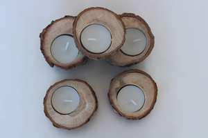 Bougeoir conique en bois naturel fait à la main rustique vintage décor de table doux et chaud lueur support artisanal fabriqué - Product Image 3