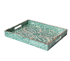 Plateau rectangulaire en nacre incrustée fait à la main avec poignées découpées, plateau de service décoratif pour la décoration de la maison, fabriqué au Vietnam - Product Image 5