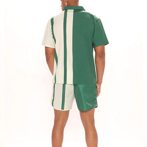 Conjunto de Camisa y Pantalones Cortos para Hombre, Color Verde y Blanco, Estilo Casual de Verano, Tela Satinada Transpirable, Dos Piezas - Product Image 4