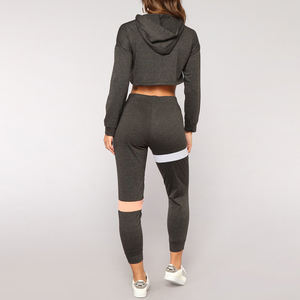 Sudadera con capucha y pantalones de chándal a rayas para mujer, chándales personalizados de dos piezas - Product Image 3