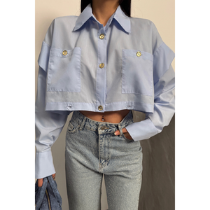 Chemise élégante pour femme, bleu ciel, de créateur - Product Image 3