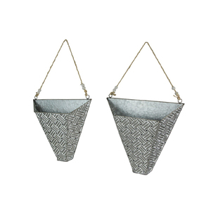 Ensemble de 2 vases à fleurs et jardinières de luxe suspendus au mur pour la décoration de la maison Design triangulaire en métal fer galvanisé jardinière décorative - Product Image 2