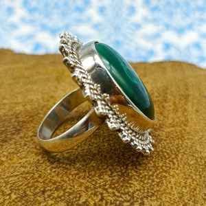 Bague en argent sterling 925 faite à la main Malachite Gemme Unique Style Boho Mariage Diamant Perle Réglage Artisan Fine Jewelry - Product Image 3