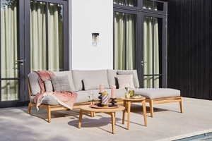 Ensemble de canapé chaise longue d'extérieur moderne en bois de teck massif avec finition coussin de couleur naturelle pour le salon - Product Image 2