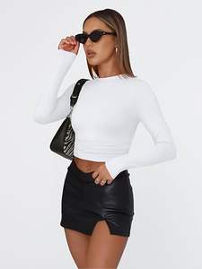 Ensemble 3 pièces décontracté pour femme : Crop top à manches longues et col rond, coupe ajustée sexy, couleur unie, idéal pour les sorties, style streetwear - Product Image 5