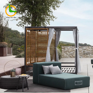 เตียงนอนกลางแจ้งอลูมิเนียม เตียงอาบแดดในสวน เตียงนอนไม้ปรับระดับได้ โซฟาเบดพักผ่อน กันน้ำ แห้งเร็ว - Product Image 6