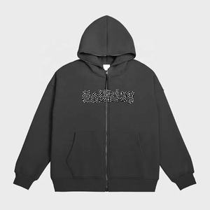 เสื้อฮู้ดมีซิปเต็มตัวสำหรับผู้ชายผ้าถักลายด้วยพลอยเทียมระยิบระยับออกแบบโลโก้ได้ตามต้องการ - Product Image 4