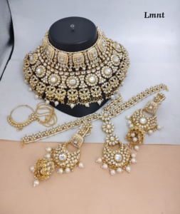 TRADITIONAL & FANCY ANTIQUE DESIGNER BRIDAL <b>JEWELLERY</b> GOLD PLATED and CZ ZIRCON BRIDAL WEDDING NECKLACE <b>SET</b> and FORWOMEN & <b>GIRL</b> - Product Image 3