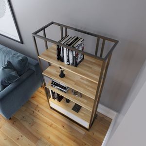 SFKS019 Bibliothèque sur pied pour salon avec tiroir en bois et caoutchouc 80x34x150cm - Product Image 3