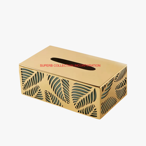 Boîte à mouchoirs en métal doré de style fantaisie couvercle feuille découpe conception porte-serviettes distributeur de mouchoirs d'hôtel prix économique - Product Image 1