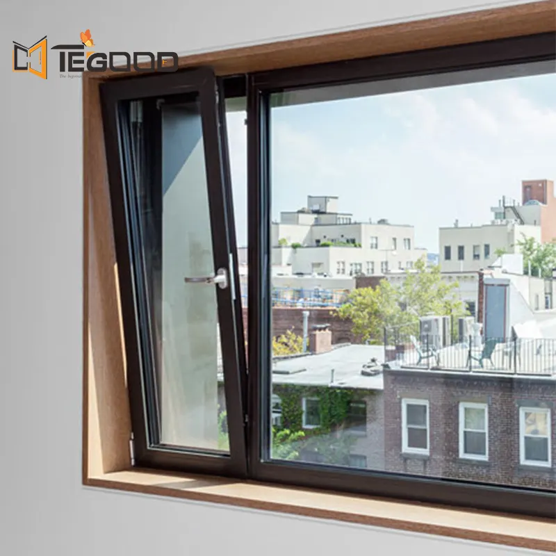 Économe en énergie Fenêtre en verre isolé low-E fenêtre à triple vitrage à coupure thermique en aluminium inclinable et tournante