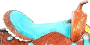 Vente en gros de selles en daim turquoise de qualité supérieure style occidental anglais sculptées à la main équipement d'équitation en cuir véritable - Product Image 5