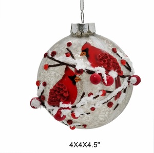 Adornos Navideños de Cristal Rojo Clásico Hechos a Mano, Adornos para Árboles de Navidad con Forma de Pájaro Cardenal - Product Image 1