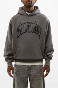 <b>Grey</b> Printed Cotton Hoodie <b>Men</b> | Front Pouch Pocket High Quality 100% Cotton | Oversized Fit Vintage Wash & Raglan Sleeve Unisex - Product Image 5