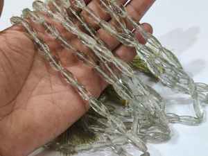 Amatista verde natural perforada larga 6x12mm a 8x20mm forma cilíndrica elegante fabricación de joyas hebra de cuentas 10 pulgadas - Product Image 5