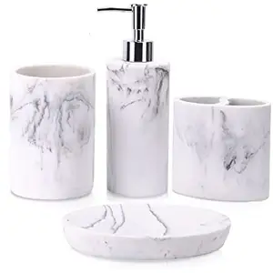 Высококачественный мраморный набор для ванной комнаты, белый камень, черная текстура, органайзер для ванной комнаты, мраморные аксессуары для ванной комнаты