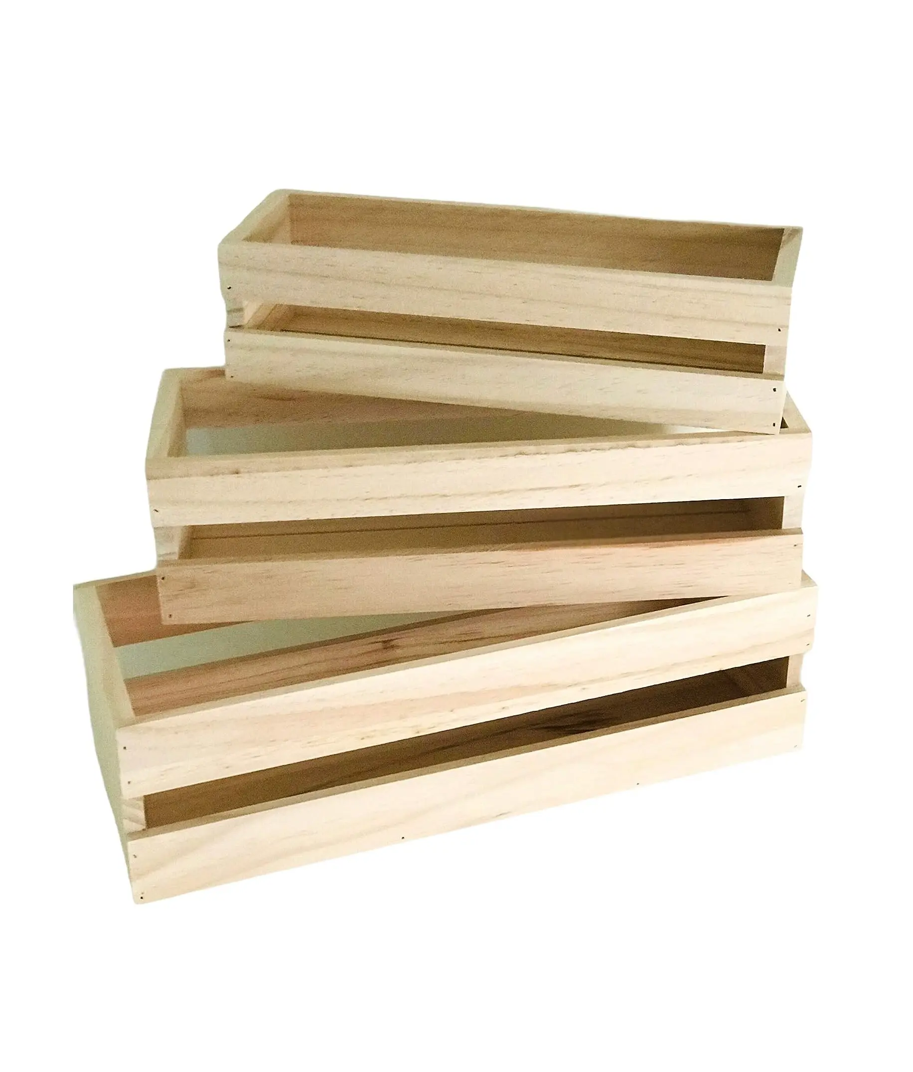 3 पैक लकड़ी क्रट केडी सेट. लकड़ी के बक्से के लिए लकड़ी के बक्से प्रदर्शित करने के लिए नेस्टिंग लकड़ी के बक्से