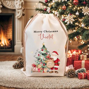Personalized Large <b>Canvas</b> <b>Drawstring</b> Gift <b>Bag</b> Santa Claus Christmas Tree Theme Name Title for Family Friends' Gifts Christmas - Product Image 2