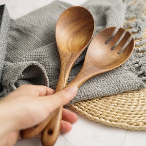 Ustensiles à salade en bois d'acacia les plus vendus ensemble fourchette et cuillère en bois pour servir et mélanger les salades - Product Image 3