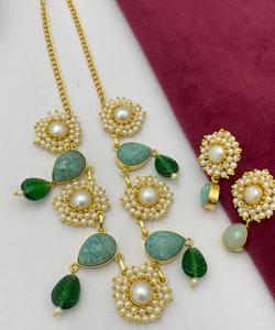 Nouveau design de luxe en forme de perle avec chaîne dorée ensemble de collier avec boucles d'oreilles pour mariage pour femmes pour bijoux de mode - Product Image 2