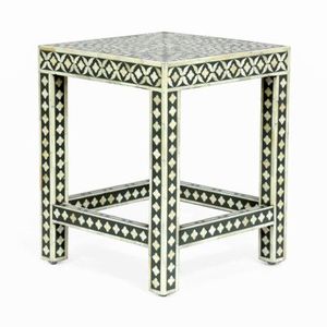 Handcrafted Bone Inlay Artisan Made Small Round Table Bone Inlay Decorative Mini Coffee Table - Product Image 1