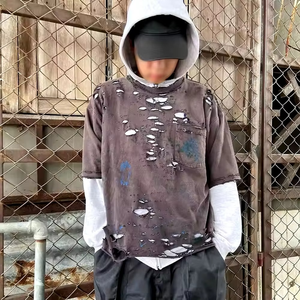 Sweat à capuche pour homme double en coton 100% personnalisé, sweat à capuche marron vieilli avec capuche blanche, sweat à capuche sur mesure avec lavage léger à l'acide - Product Image 1