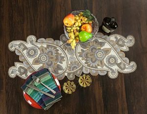 Christmas <b>Dining</b> <b>Table</b> Beaded <b>Runner</b> Placemat Handmade Cloth Decorative Wedding Mat With Leaves Design for Home Use - Product Image 5