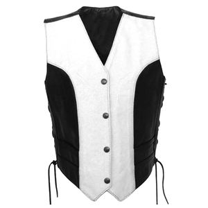 <b>White</b> <b>Men's</b> Premium Breathable Leather <b>Vest</b> V-Neck Collar 2 Sides Laces Formal Summer Style - Product Image 1