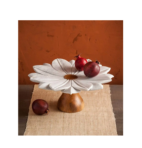 Support de serveur de gâteau en bois de célébration de qualité supérieure avec dessus en marbre pour Table à manger, support de serveur de gâteau de fruits au prix le plus bas - Product Image 4
