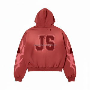 Sudadera con capucha y cremallera de lana de algodón pesado GSM 380 Premium, diseño desgastado de tela suave con bordado de logotipo personalizado, sudadera con cremallera básica - Product Image 2