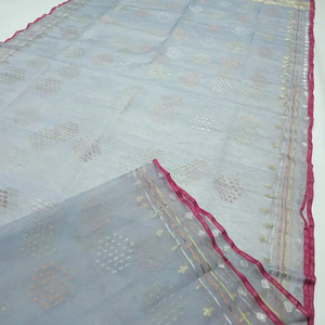 Exclusivo Deshi Dhakai Jamdani Sharee Calidad de exportación para mujeres JAMDANI FABRIC Blue GREEN Golden Sky Blue de Bangladesh - Product Image 3