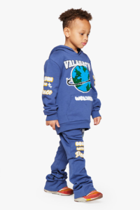 Ensemble survêtement pour enfants grande taille personnalisé avec capuche et imprimé graphique, jogging en polaire bleu, tenue de rue imprimée, ensemble deux pièces - Product Image 3