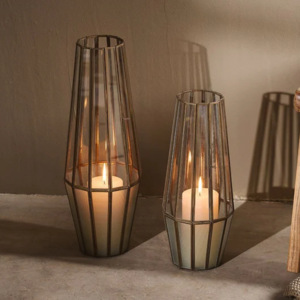 เชิงเทียนแก้วเฮอริเคนทองเหลืองโบราณสำหรับตกแต่งบ้านและงานแต่งงาน - Product Image 2