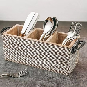 Soporte portátil de madera para cubiertos para picnics al aire libre, barbacoas y mesa de comedor, almacenamiento de cubiertos - Product Image 1