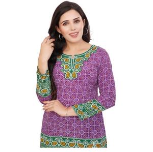 Nouvelle tendance pour femmes en pur coton coupe droite Kurti avant imprimé joug fente latérale été teint en plaine prix de gros exportation en vrac - Product Image 4