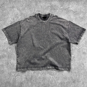 เสื้อยืดบ็อกซี่สำหรับผู้ชายผ้าคอตตอนขนาดใหญ่พิเศษสไตล์วินเทจผ้า100% พิมพ์ลายไหล่ทรงหลวม - Product Image 2