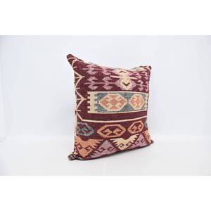 Cojín de lana tejida con almohada Kilim de lujo de 28x28 pulgadas bohemio marrón con patrón Vintage y esponjoso portátil para ropa de cama y uso en el suelo - Product Image 3