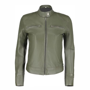 Vente en gros de moutons véritables à double boutonnage en cuir zippé Veste en cuir véritable pour femme - Product Image 1