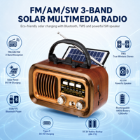Radio portable solaire AM FM SW RAISENG R-68BT R-68BTS, radio rechargeable, lecteur MP3 USB TF, OEM d'usine