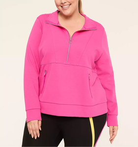 Sweat-shirt à demi-zip pour femme grande taille avec logo personnalisé, col montant décontracté, manches longues, pull-over, tenue de sport, ourlet à cordon - Product Image 1