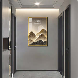 Paysage aquarelle réaliste moderne peint à la main Scène de montagne avec horloge numérique intégrée Décoration de salon 3x2/4x2 - Product Image 3