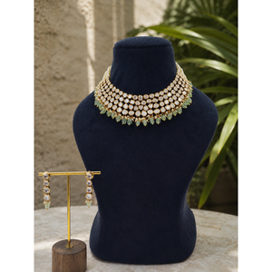 Zinc Alloy Double Layer Moissanite Claw Setting Choker Necklace <b>Set</b> Gold Plated Indian <b>Bridal</b> <b>Jewelry</b> for Women - Product Image 3