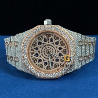 Montre mécanique en acier inoxydable de style vintage Hip Hop Art Déco pour homme, sertie de diamants incolores taille brillant rond