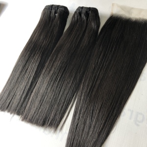 Extensions de cheveux humains vierges vietnamiens Remy lisses, double trame machine, 100g, lots SDD et HD 13x6 pour perruques pour femmes noires - Product Image 3