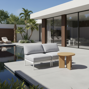 High Quality Minimalist Gray Outdoor Patio Furniture Powder Coated Aluminum <b>Frame</b> with <b>Wooden</b> Table & <b>Sofa</b> for Garden <b>Sofas</b> - Product Image 2