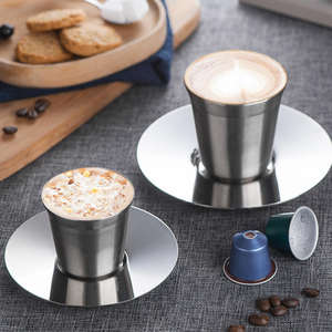 Tasse à thé et à café en acier inoxydable avec soucoupe et cuillère, vaisselle en métal de qualité alimentaire, réutilisable, vaisselle classique pour hôtel, restaurant ProX - Product Image 6