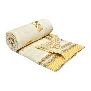 Couette Kantha en coton taille unique pour hivers légers impression bloc à la main motif feuille Rajai 150x225 cm couleur marron - Product Image 5