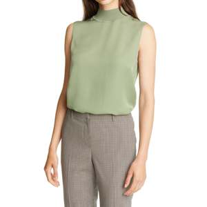 Canotte da donna traspiranti verdi, taglie forti, in raso di seta lavorato a maglia, con scollo a costine, casual, con stampa decorativa, in nylon, disponibili anche taglia XS - Product Image 1