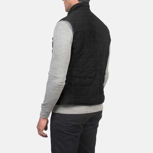Chaleco Casual de Cuero Genuino para Hombre Tony con Logotipo Personalizado Bordado, Relleno de Algodón para Otoño y Verano, Estilo Gamuza Negra - Product Image 5